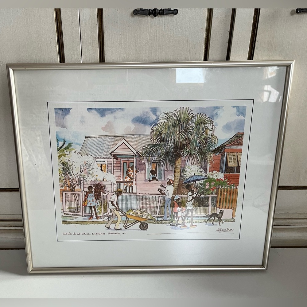 Jill Walker Jubilee Road Bridgetown Barbados Matted Framed Print Watercolor